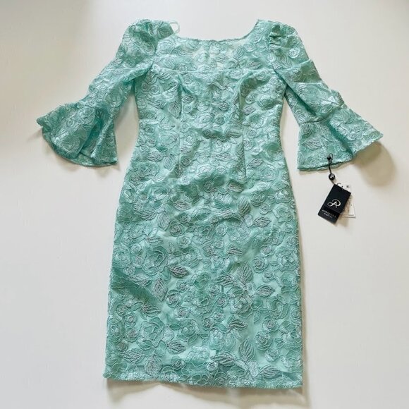 NWT ADRIANNA PAPELL MINT Lace Bell Sleeve Wedding Cocktail Party V Back Spring 2 - Picture 11 of 13
